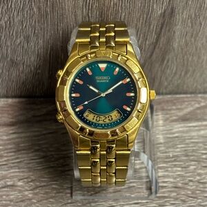 Forest Green Vintage Seiko Alarm Digital Men’s Watch With New Battery